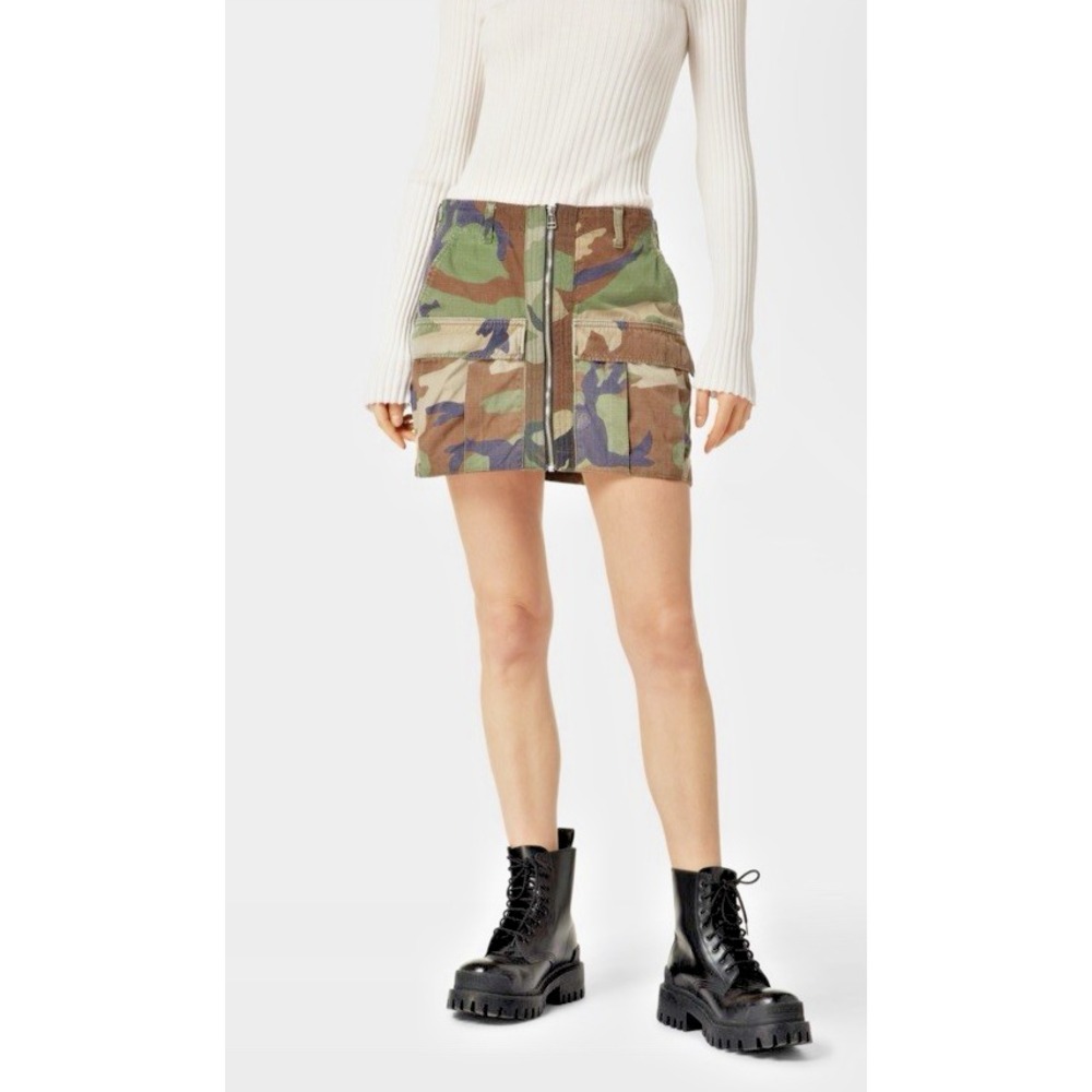 RE/DONE Women Size Medium Upcycled Front Zipper Cargo Skirt Woodland Camouflage